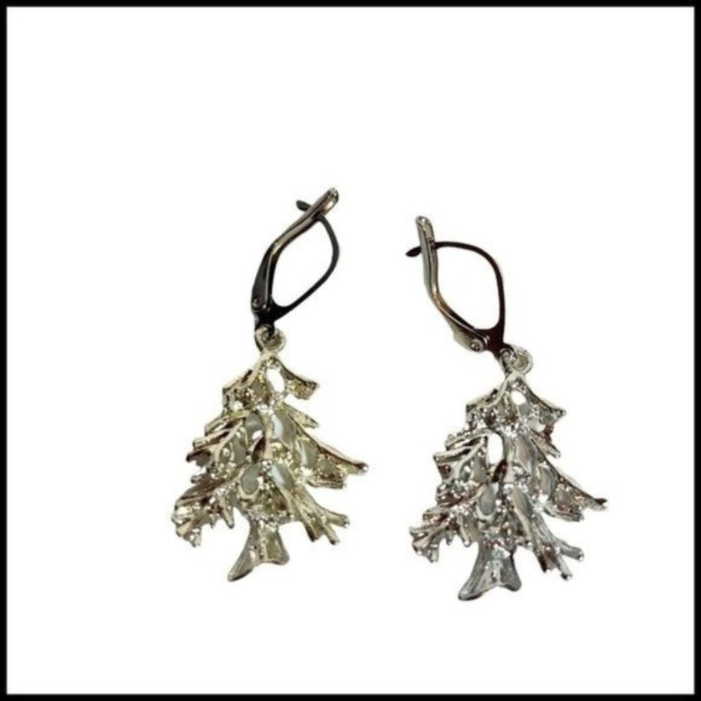 Vintage‎ Avante Christmas Tree Silver Tone Earrings
